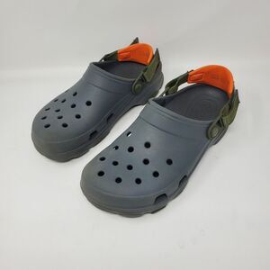 Crocs All-Terrain Clog Sandals Mens 10 Gray Green Orange Adjustable Strap
